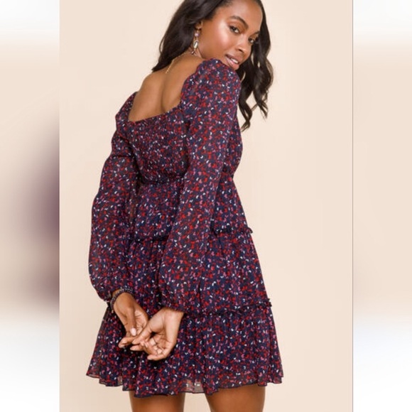 NWT TRIXXI Francesca’s Emma Square Neck Long Sleeve Baby Doll Ruffle Dress L - Picture 3 of 12